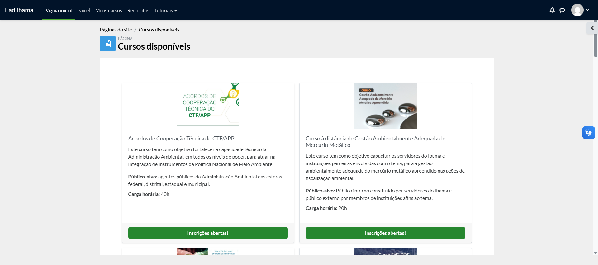 Cursos disponíveis